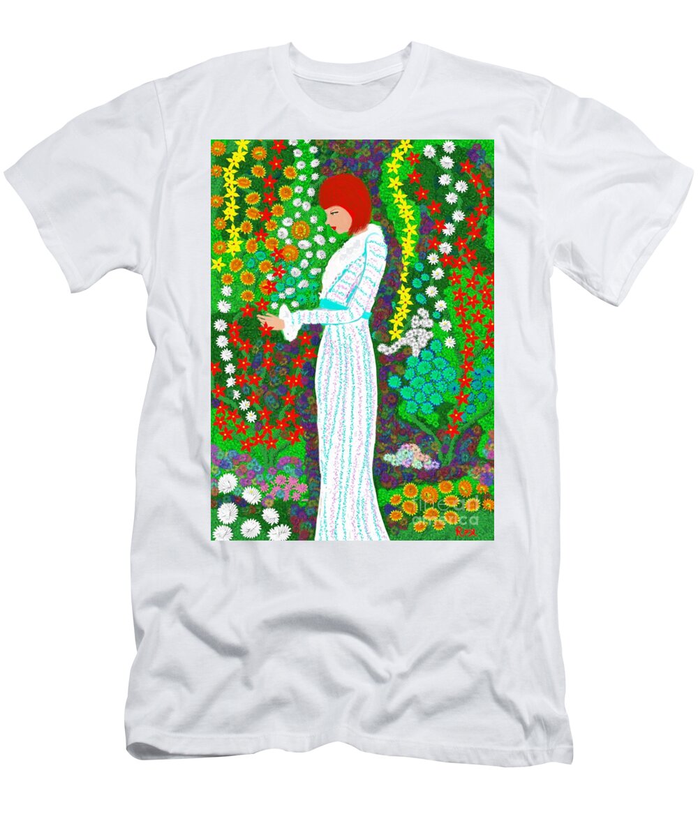 Flowers T-Shirt featuring the digital art A lady in the garden by Elaine Hayward