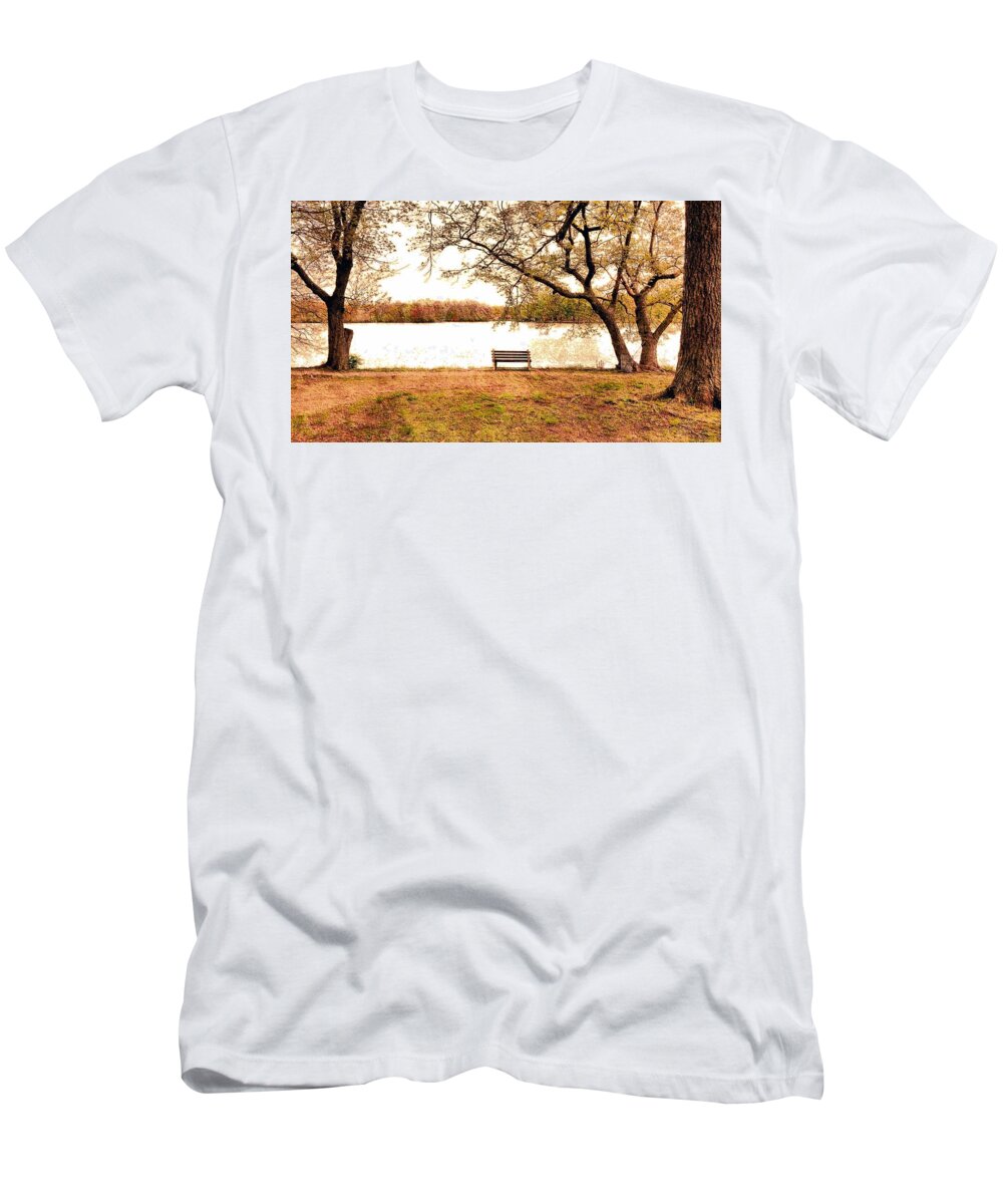 Autumn Lakeside T-Shirt featuring the photograph A Quiet Spot on the Lake by Stacie Siemsen
