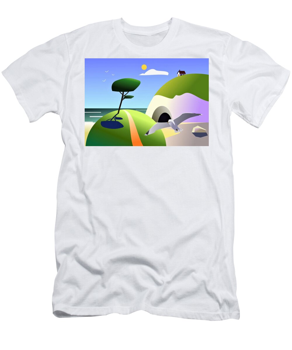 Coastal T-Shirt featuring the digital art A Sunny Outlook by Fatline Graphic Art