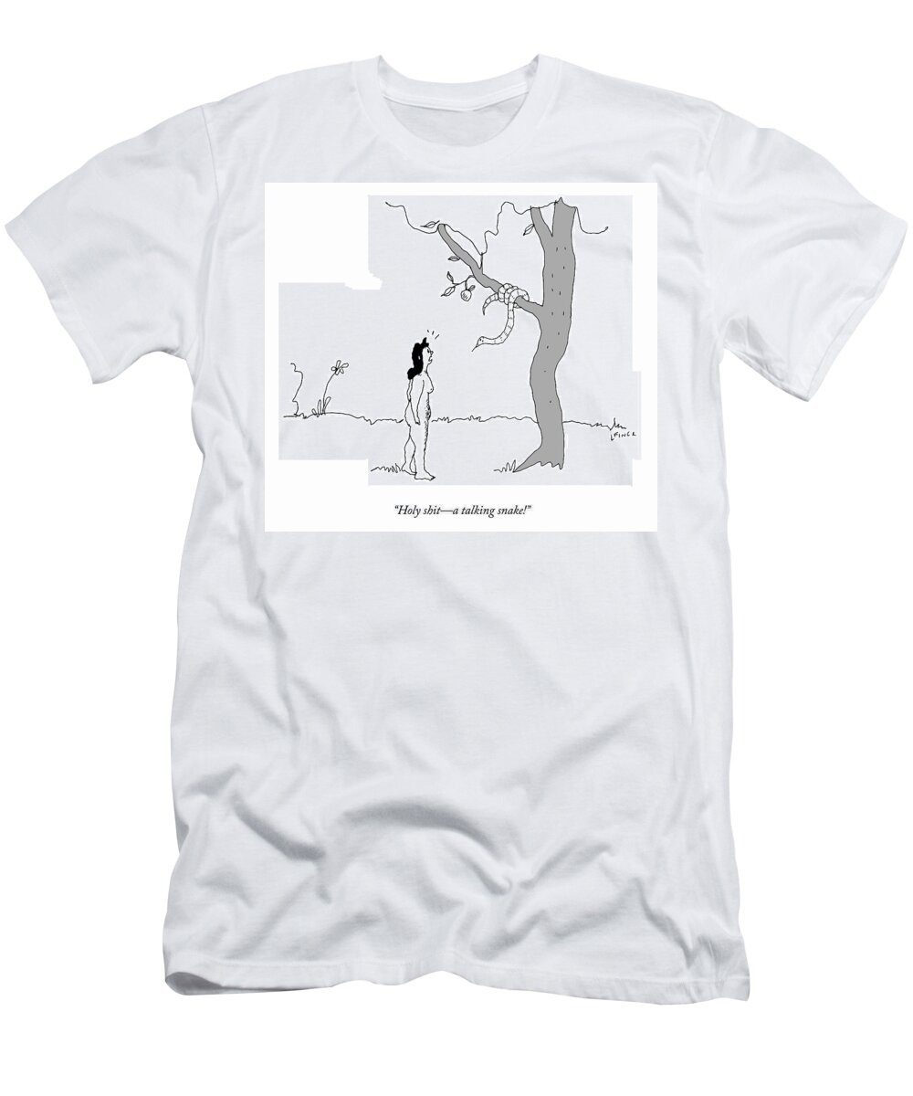 holy Shit�a Talking Snake!� Snake T-Shirt featuring the drawing A Talking Snake by Liana Finck