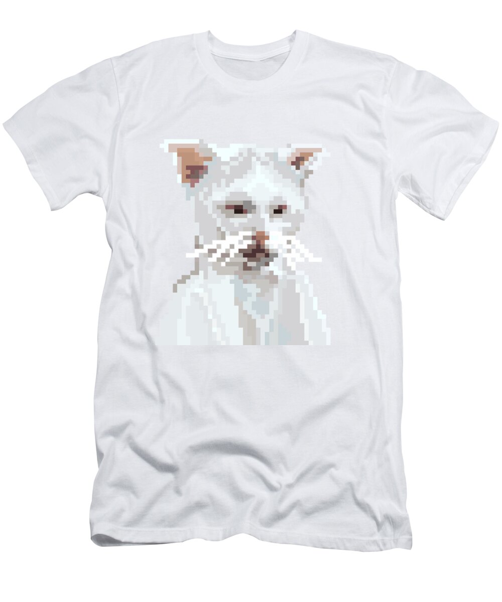 Pixel Art T-Shirt featuring the digital art #9 A Tired Sad Cat #9 by Mitch Boyce