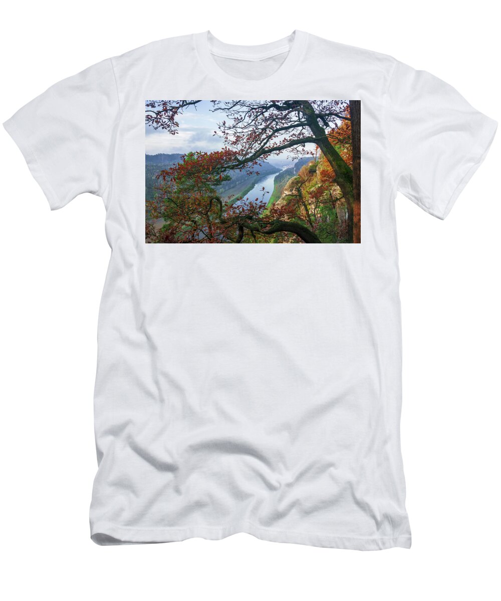 Saxon Switzerland T-Shirt featuring the photograph Window to the Elbe in Saxon Switzerland by Sun Travels
