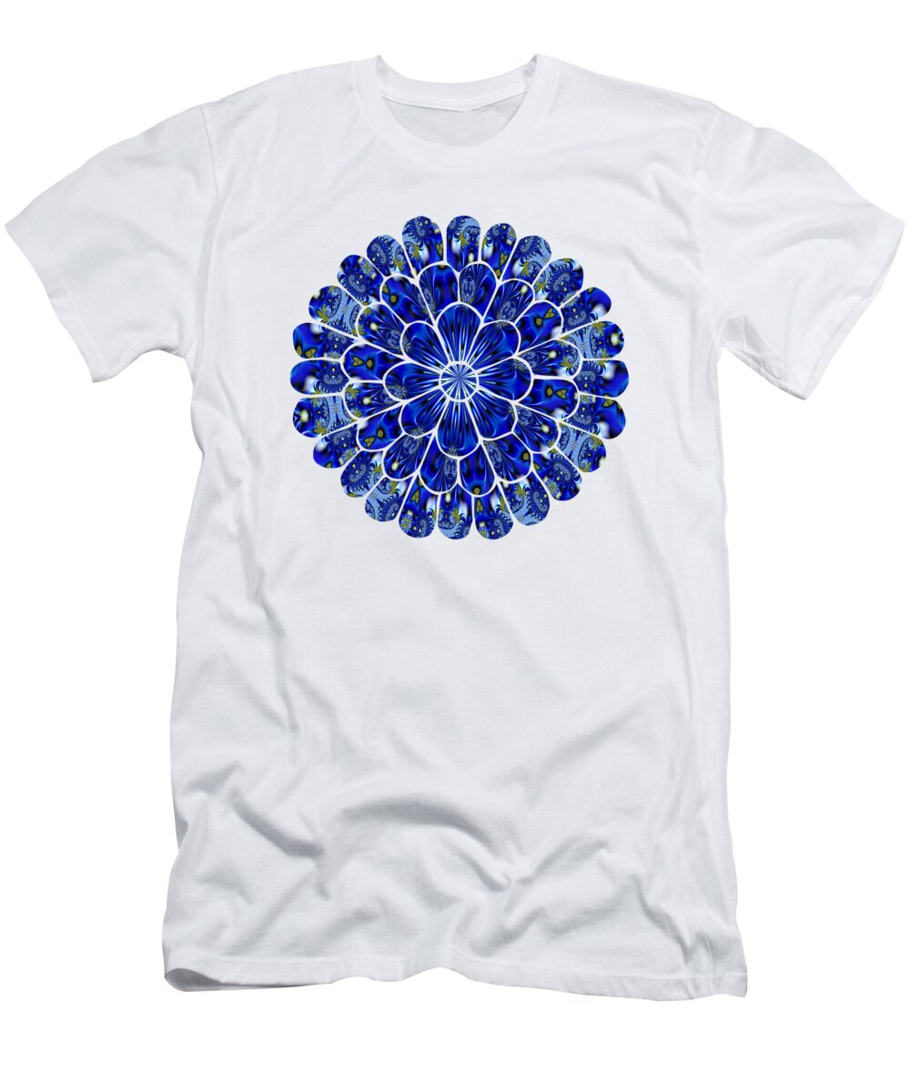 Abstract Blue Fractal Flower Silhouette T-Shirt featuring the digital art Abstract Blue Fractal Flower Silhouette by Rose Santuci-Sofranko