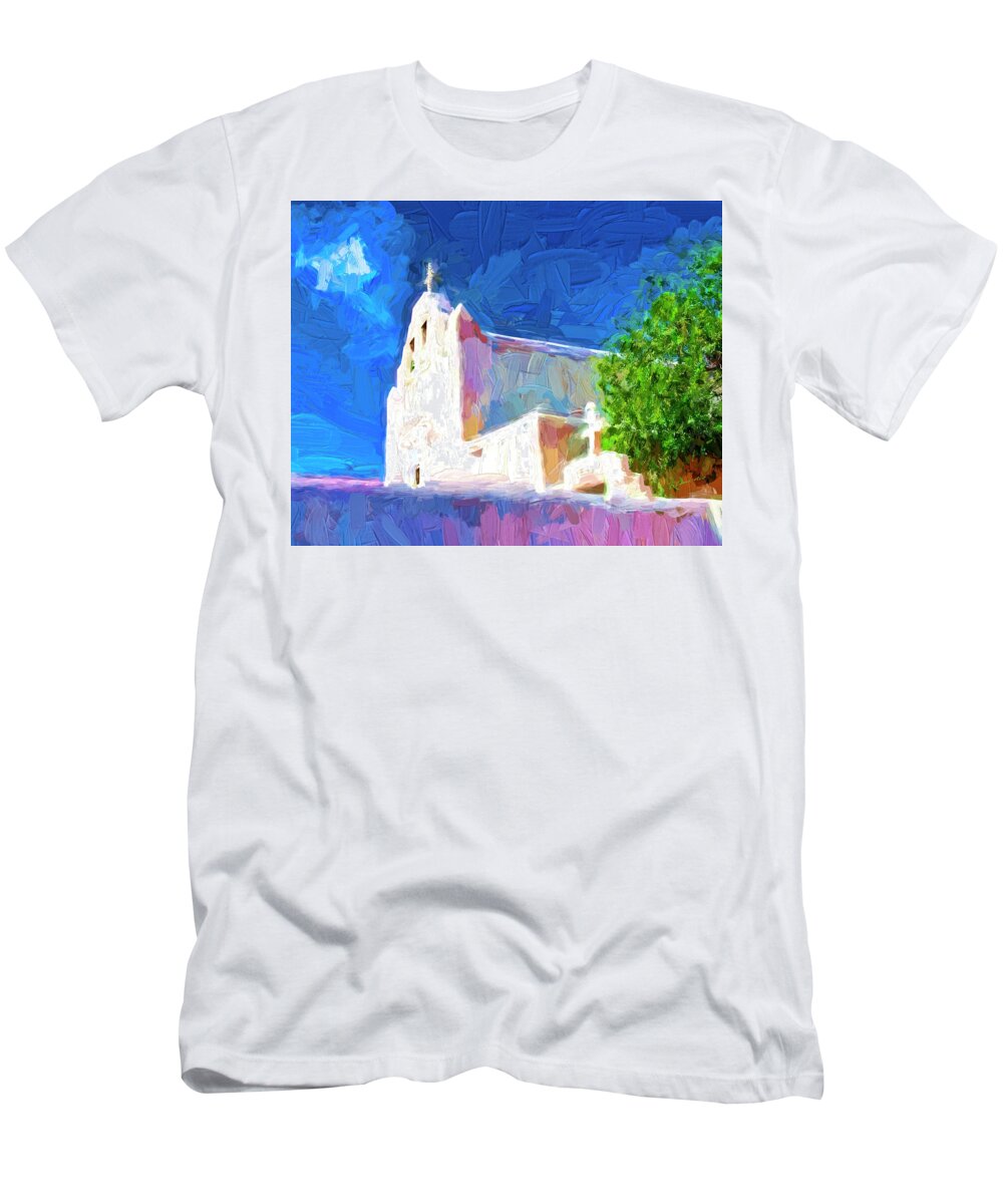 Thick Paint Layers T-Shirt featuring the digital art Adobe Church by OLena Art by Lena Owens - Vibrant DESIGN