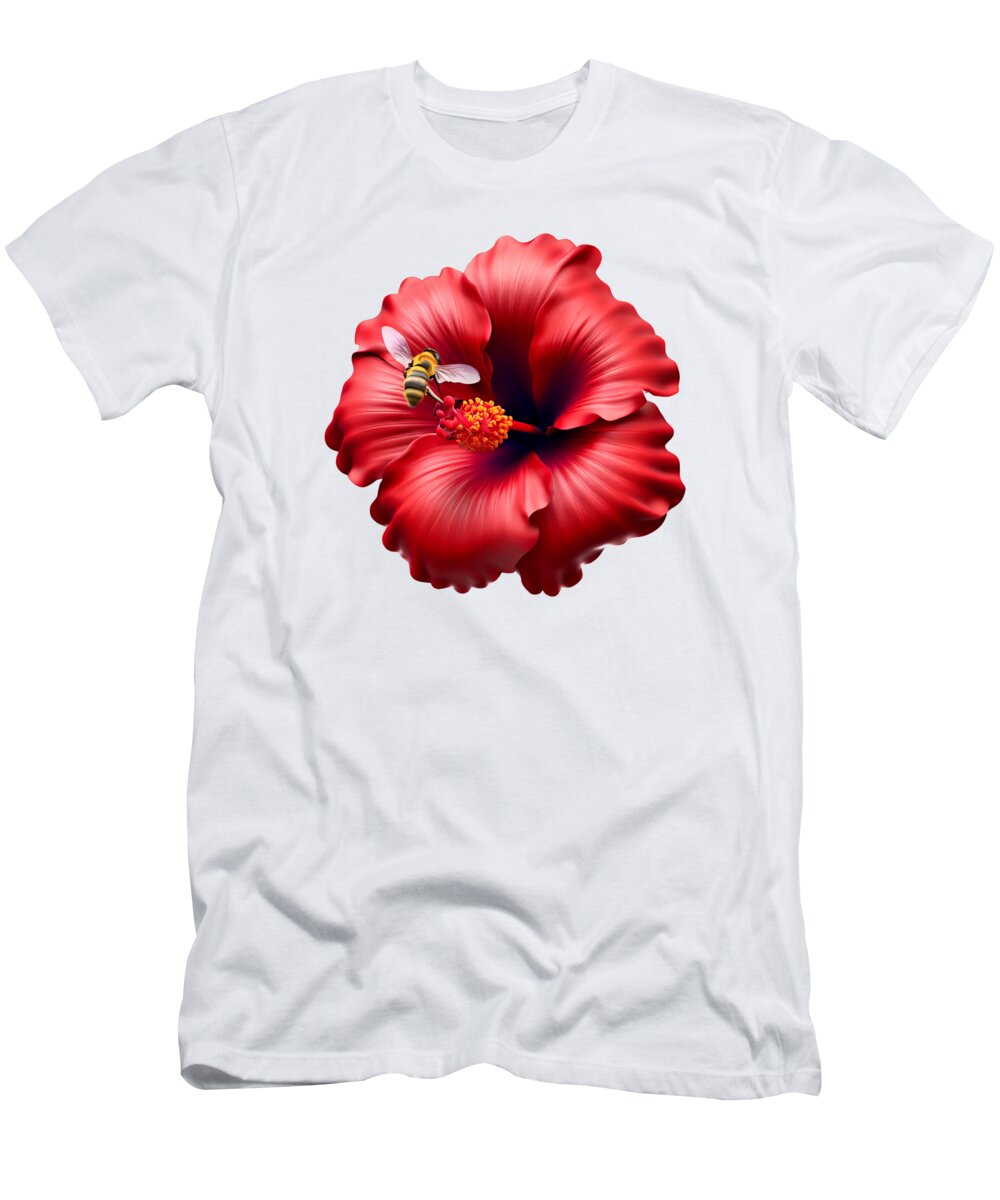 Ai Art Honeybee On A Hibiscus Flower T-Shirt featuring the digital art AI Art Honeybee on a Hibiscus Flower by Rose Santuci-Sofranko