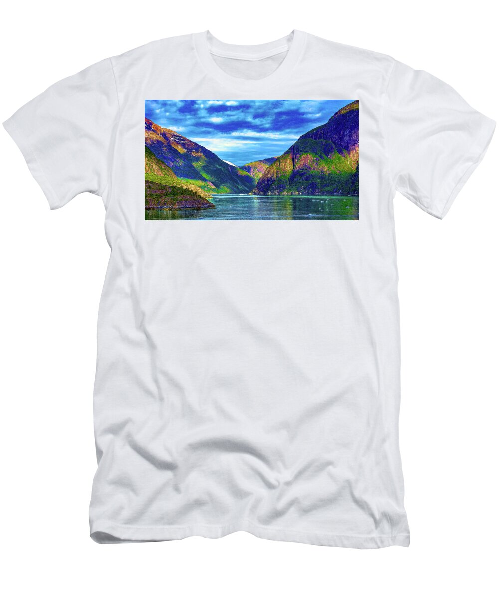 Alaska T-Shirt featuring the digital art Alaska Inside Passage by SnapHappy Photos