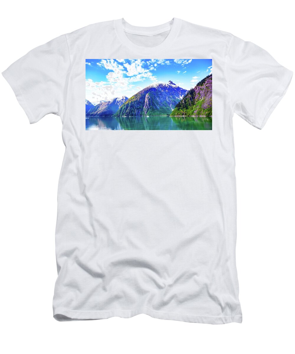 Alaska T-Shirt featuring the digital art Alaska Inside Passage wide by SnapHappy Photos