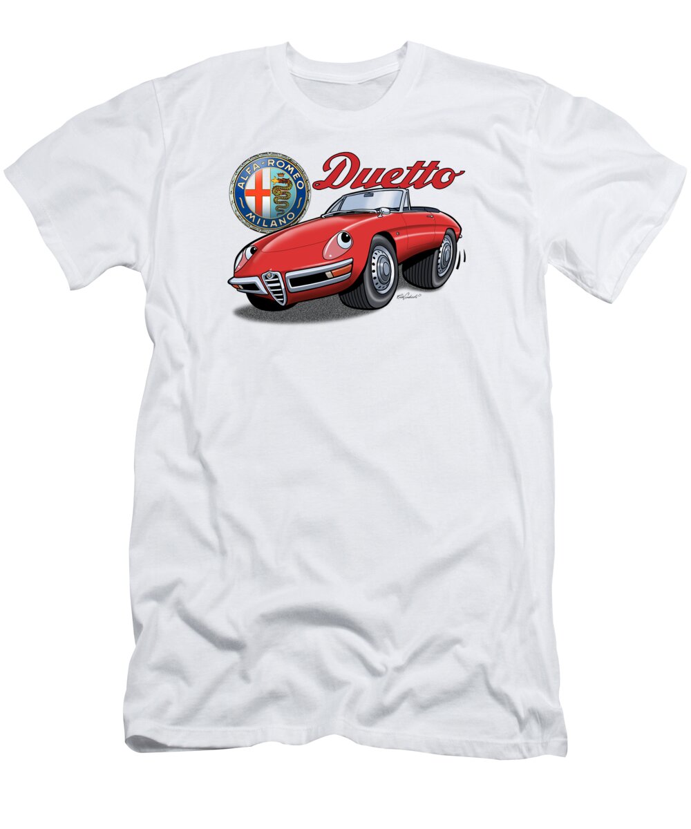 Alfa Romeo T-Shirt featuring the digital art Alfa Romeo Duetto Cartoon by Rick Andreoli