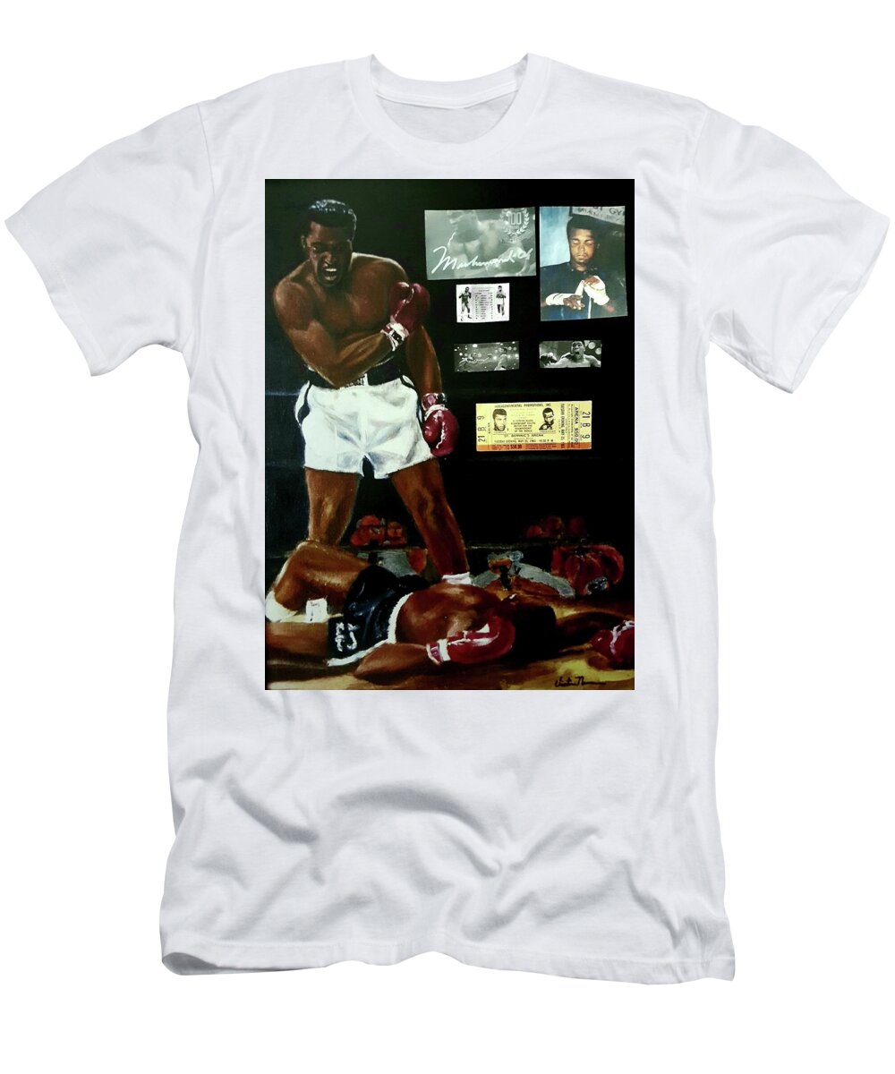 Boxers Ali T-Shirt featuring the painting Ali Collage by Victor Thomason