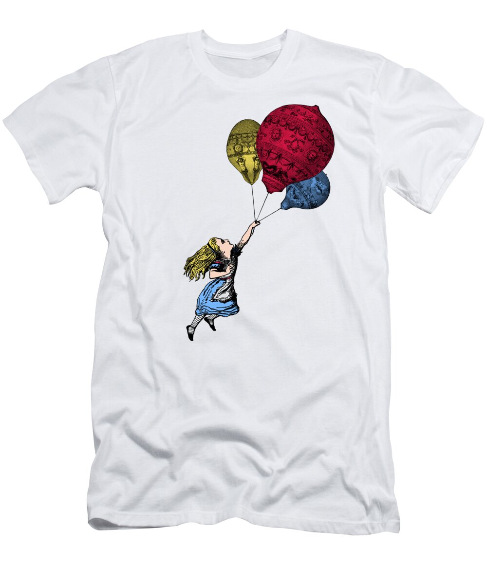 Alice In Wonderland T-Shirt featuring the digital art Alice In Wonderland With Balloons by Madame Memento