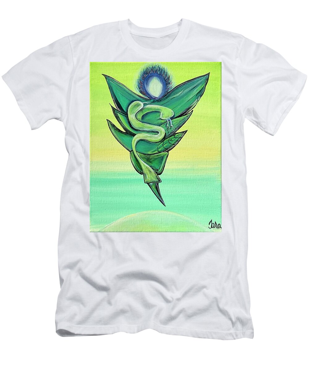 Angel T-Shirt featuring the painting Taras Angel of Healing by Tara Dunbar