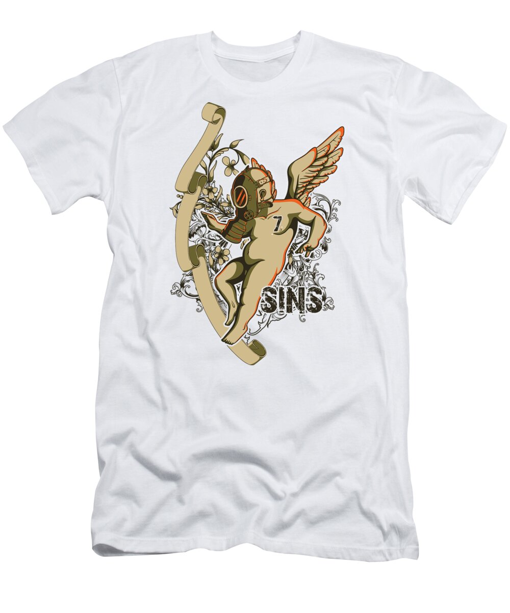 Floral T-Shirt featuring the digital art Angel with gas mask by Jacob Zelazny