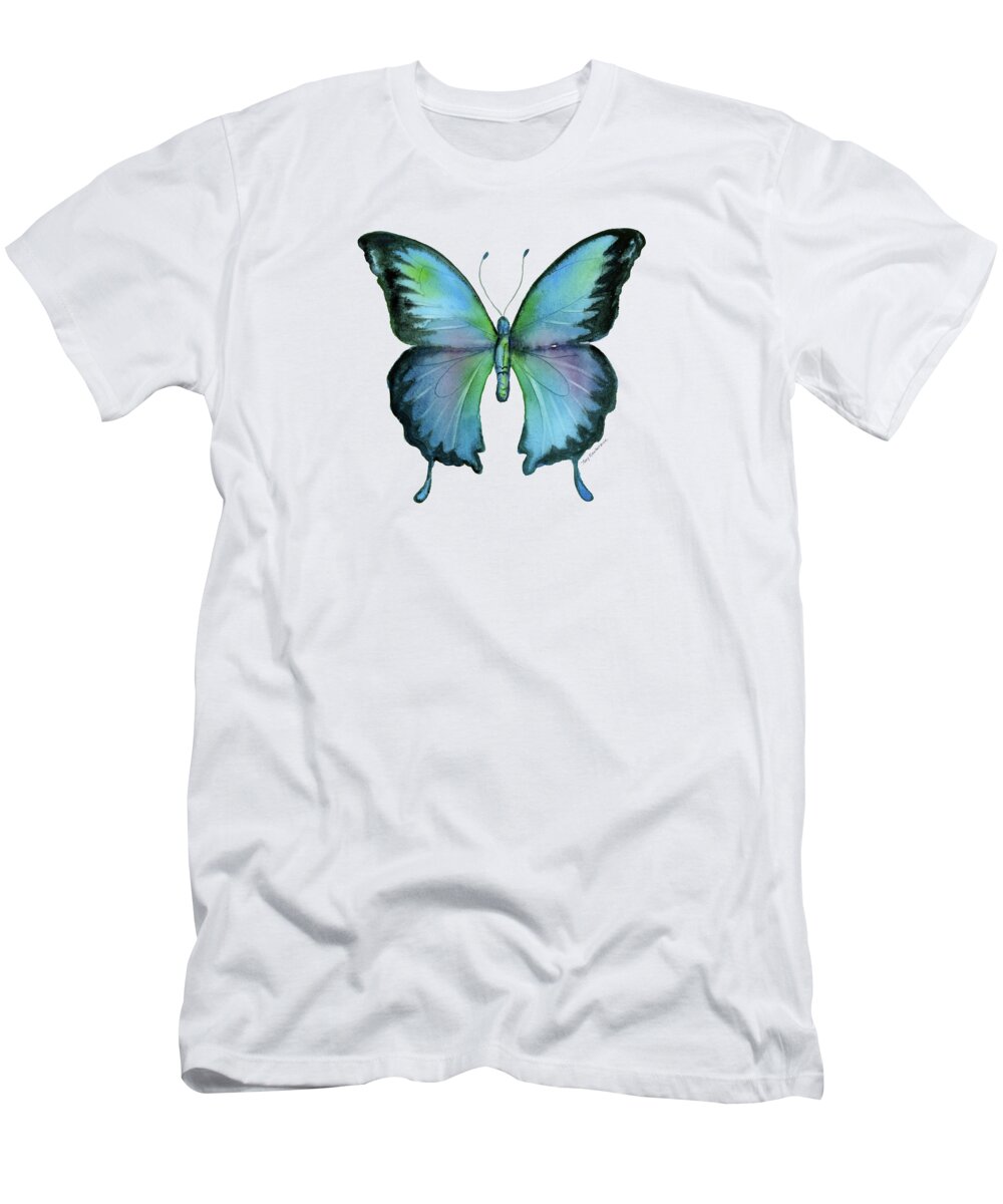 Blue T-Shirt featuring the painting 12 Blue Emperor Butterfly by Amy Kirkpatrick