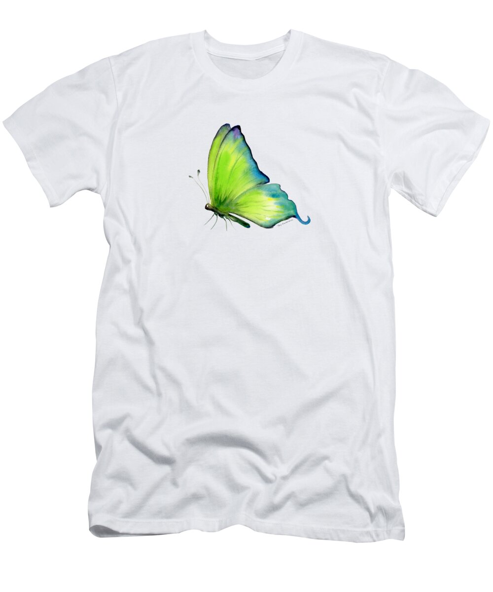 Skip T-Shirt featuring the painting 4 Skip Green Butterfly by Amy Kirkpatrick