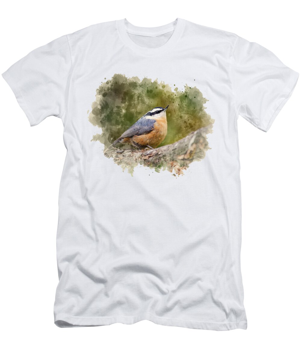 Nuthatch T-Shirt featuring the mixed media Nuthatch Watercolor Art by Christina Rollo