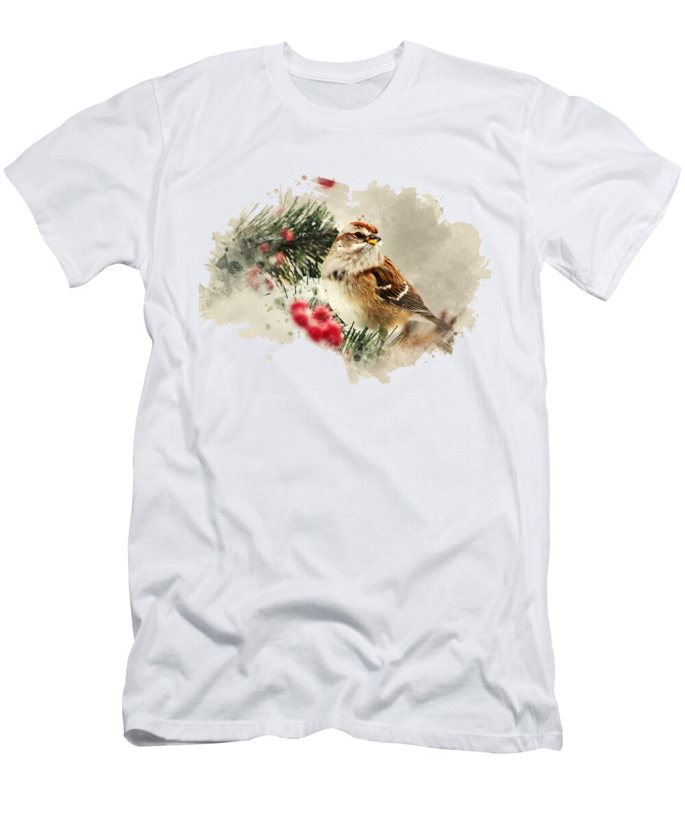 Bird T-Shirt featuring the mixed media American Tree Sparrow Watercolor Art by Christina Rollo