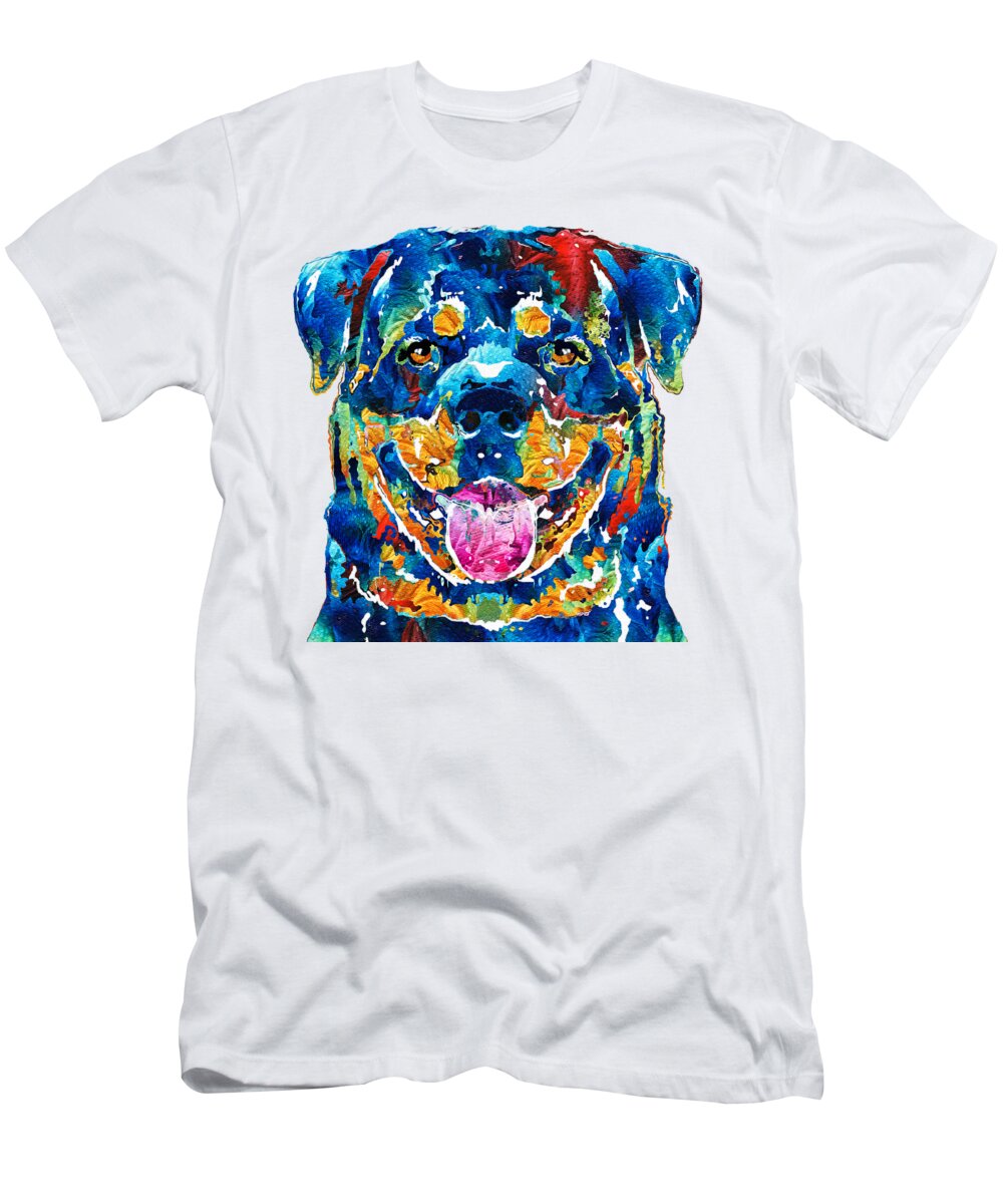 Rottweiler T-Shirt featuring the painting Colorful Rottie Art - Rottweiler by Sharon Cummings by Sharon Cummings