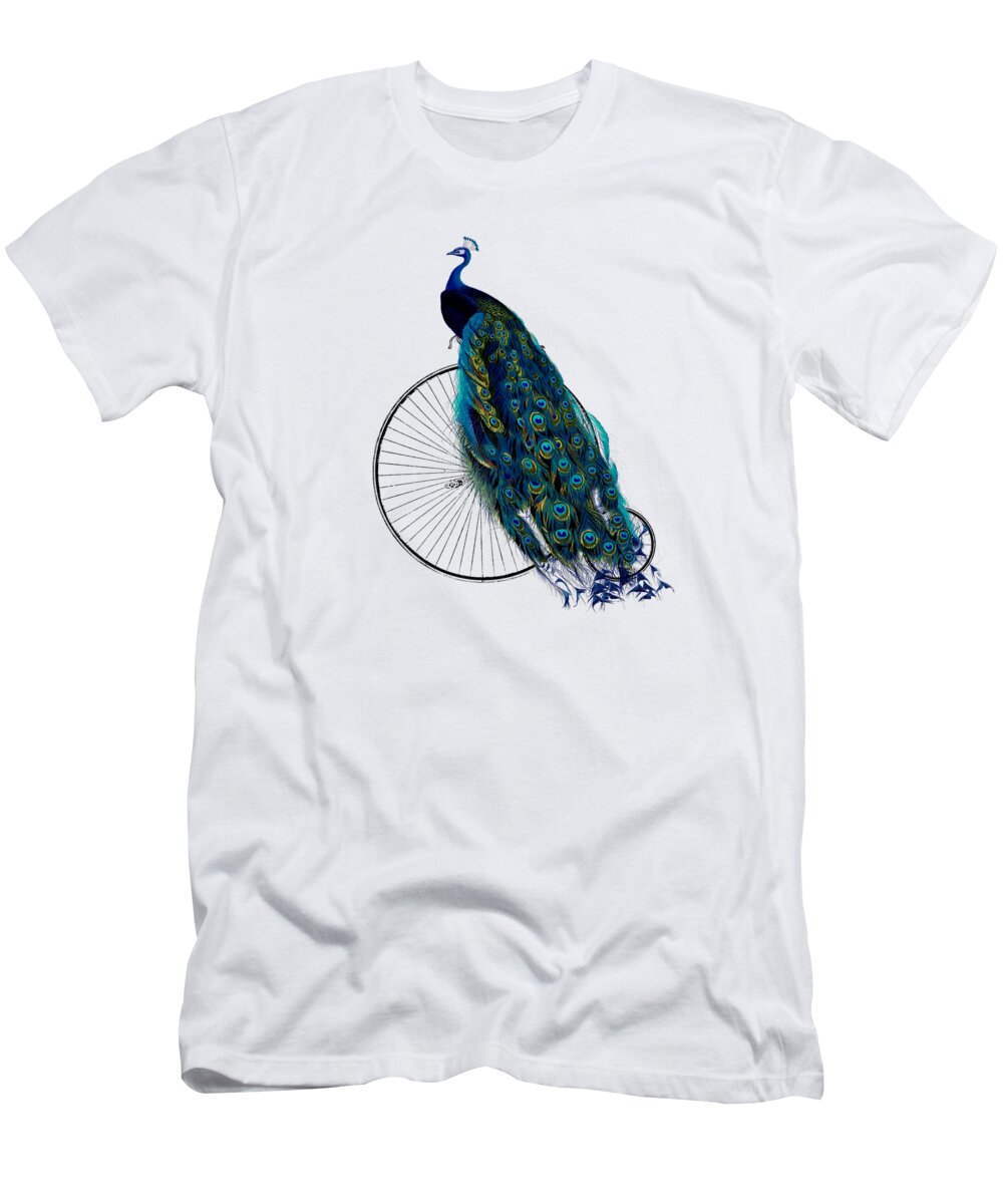 Regal T-Shirt featuring the digital art Peacock On A Bicycle, Home Decor by Madame Memento
