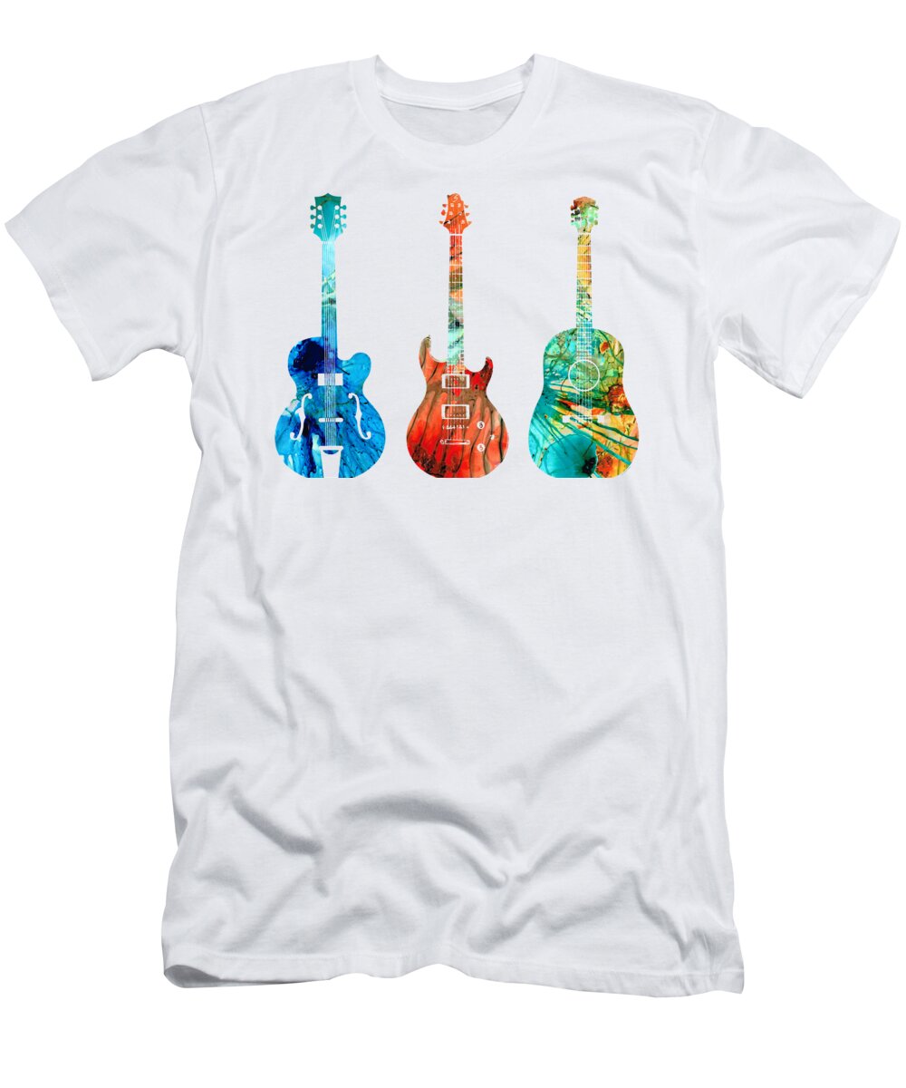 Guitar T-Shirt featuring the painting Abstract Guitars by Sharon Cummings by Sharon Cummings