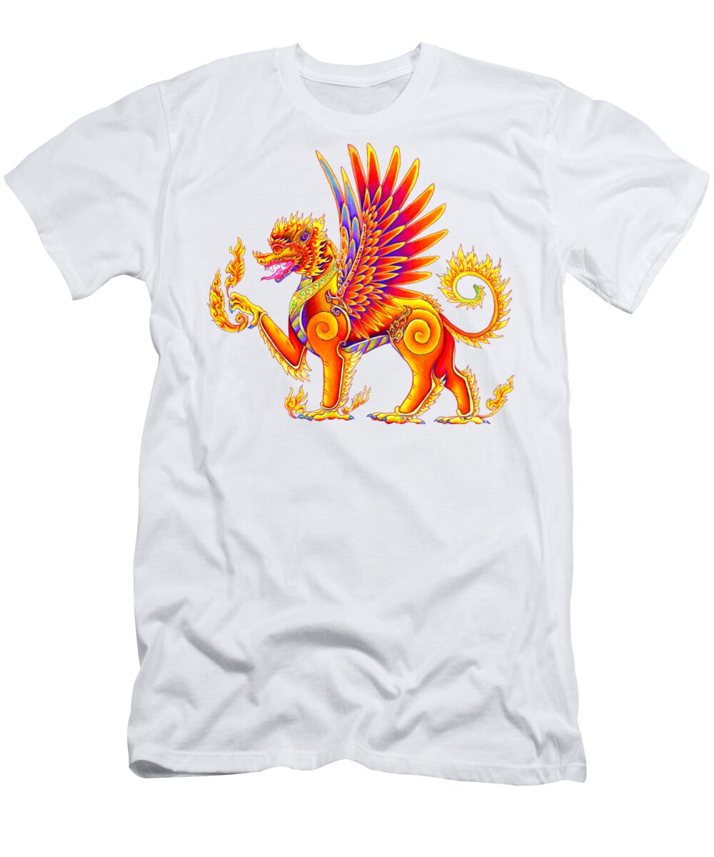Singha T-Shirt featuring the drawing Singha Balinese Winged Lion by Rebecca Wang