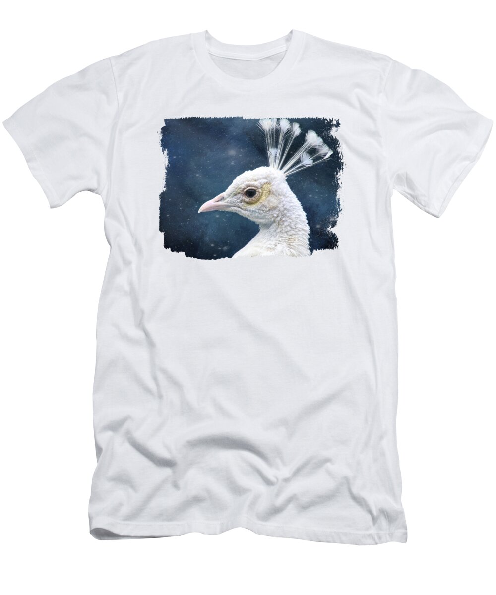 White Peacock T-Shirt featuring the photograph Midnight Albino Peacock by Elisabeth Lucas