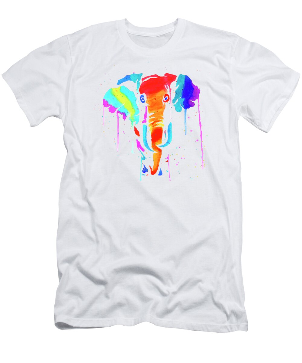 Elephant T-Shirt featuring the painting Elephant Drip Art by Deborah League