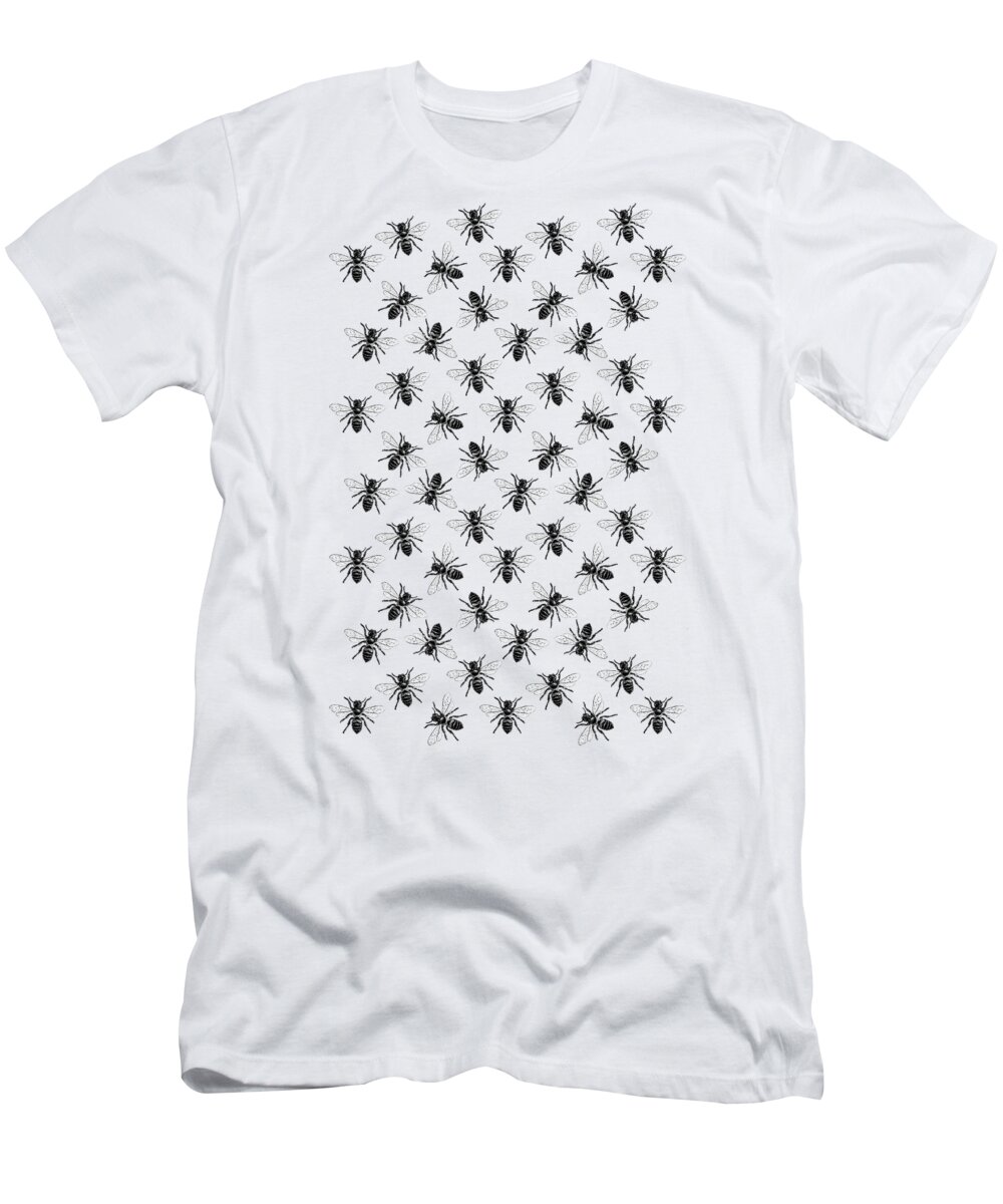 Honey Bee Pattern T-Shirt featuring the digital art Honey Bee Pattern - No. 4 - Black and White by Eclectic at Heart