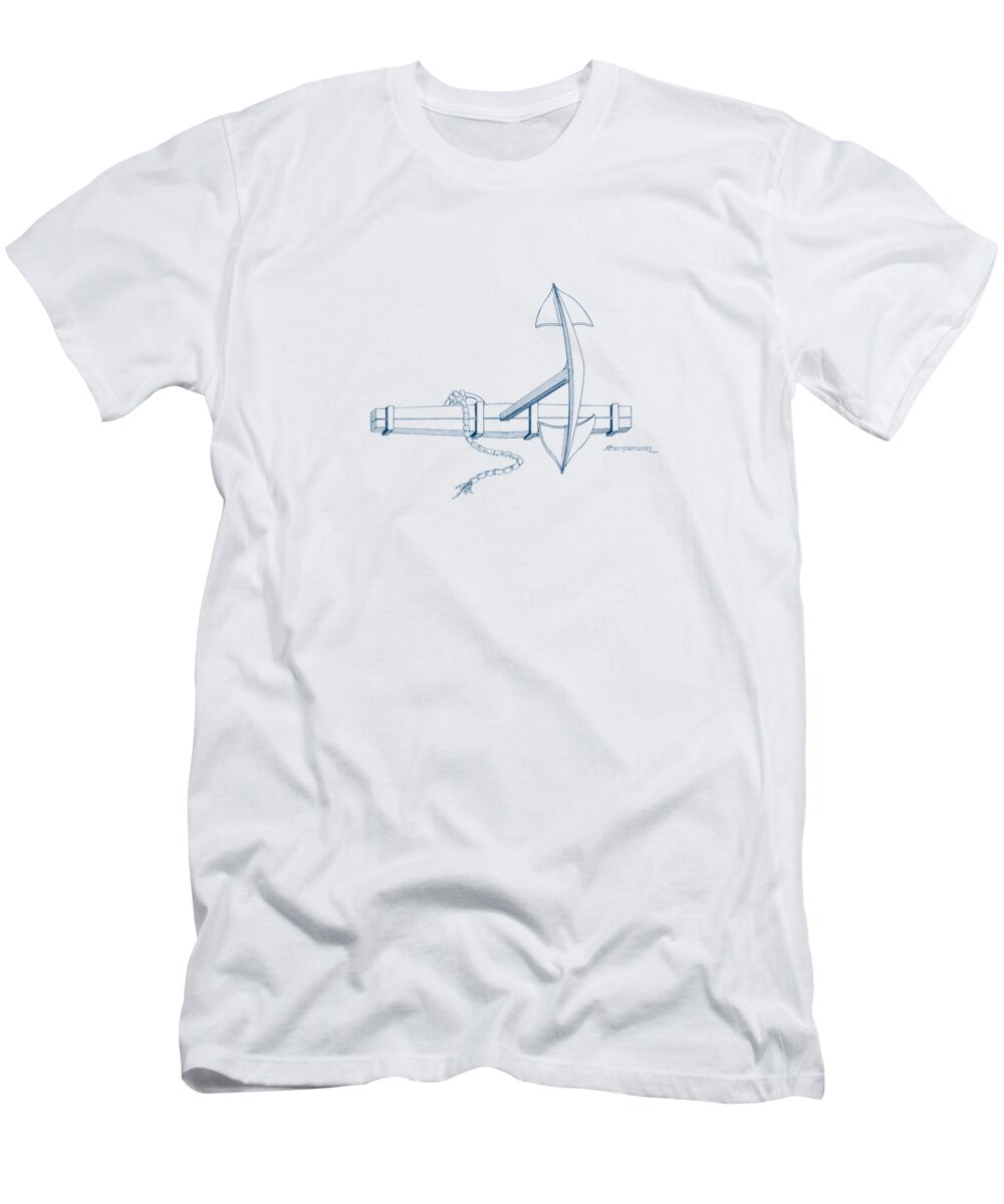 Sailing Vessels T-Shirt featuring the drawing Anchor with wooden stock by Panagiotis Mastrantonis