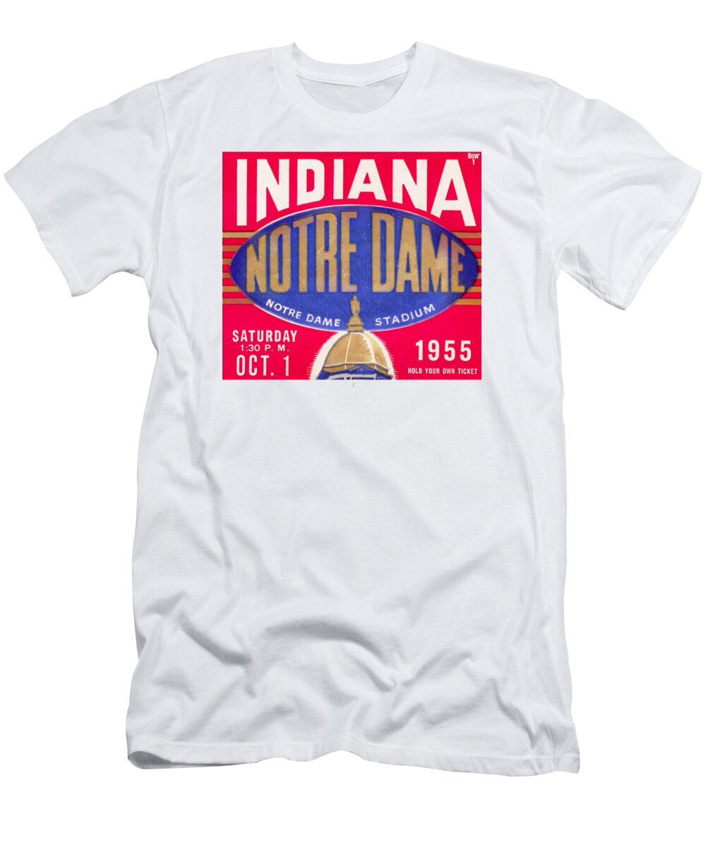 1955 T-Shirt featuring the mixed media 1955 Indiana vs. Notre Dame Football Ticket Stub Art by Row One Brand