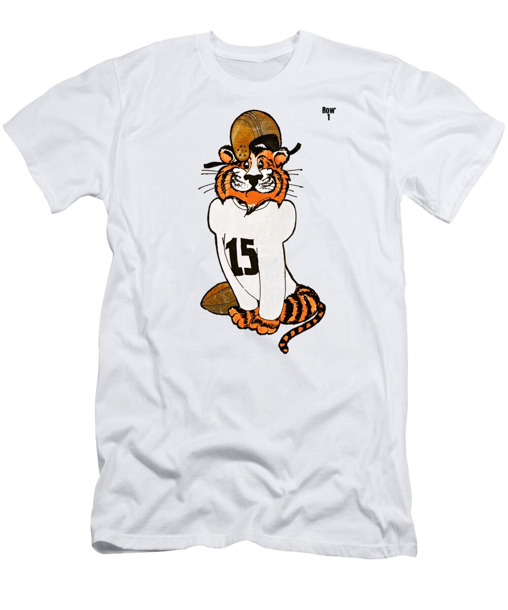Vinnie The Tiger T-Shirt featuring the mixed media Vinnie the Vintage Football Tiger by Row One Brand