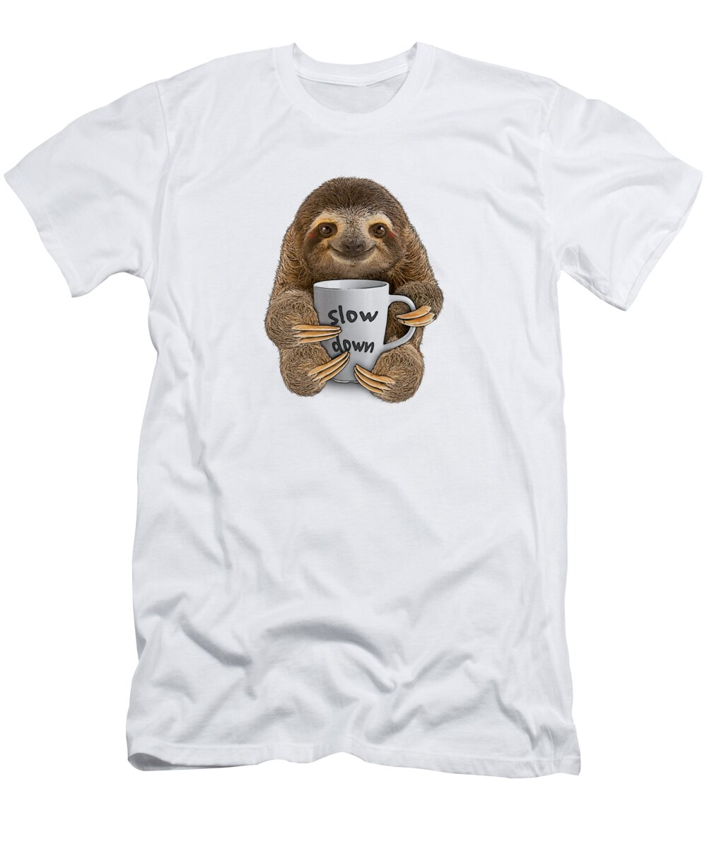 Sloth T-Shirt featuring the digital art Slow Down Sloth by Madame Memento
