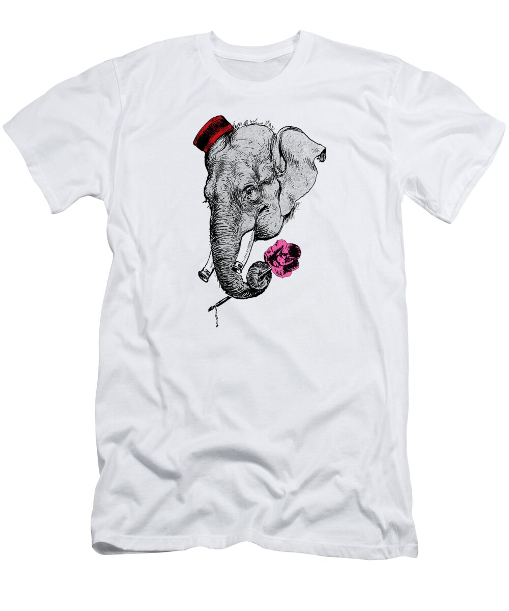 Elephant T-Shirt featuring the digital art Funny elephant portrait by Madame Memento