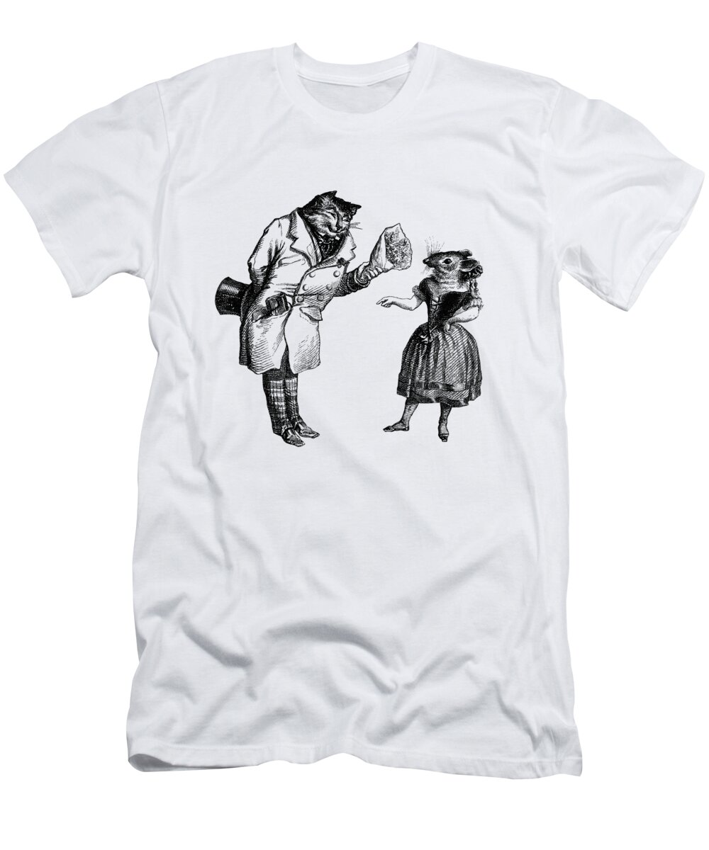 Cat T-Shirt featuring the digital art Cat and Mouse Couple by Madame Memento