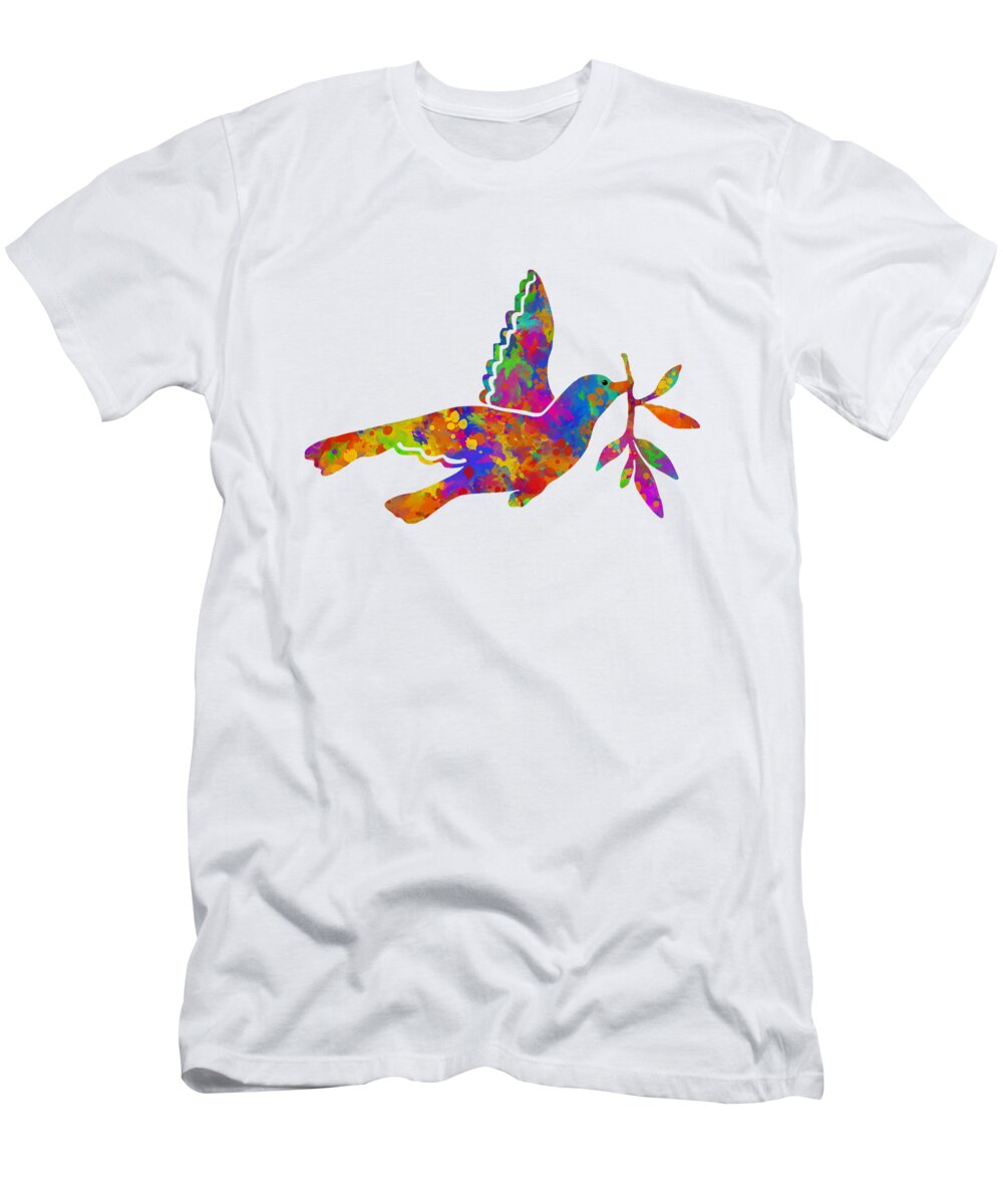 Dove T-Shirt featuring the mixed media Dove With Olive Branch by Christina Rollo