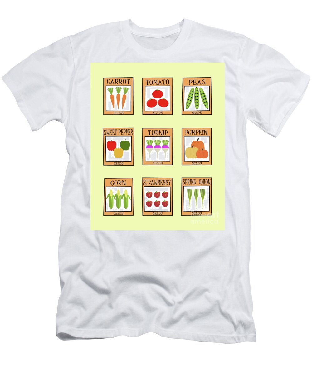 Retro T-Shirt featuring the digital art Assortment of Retro Seed Packets by Donna Mibus
