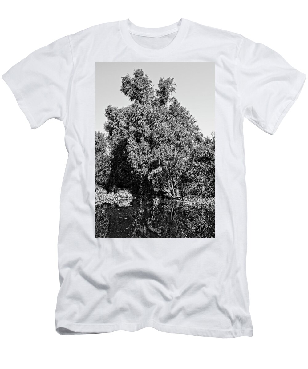 Bald Cypress T-Shirt featuring the photograph Atchafalaya Basin Southern Louisiana 2021 BW 34 by Maggy Marsh
