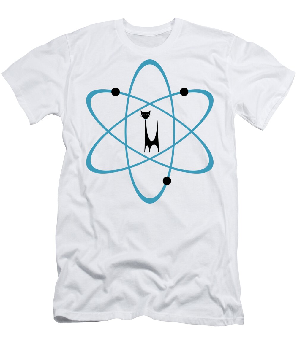 Atomic Cat T-Shirt featuring the digital art Atom Cat in Teal Transparent Background by Donna Mibus