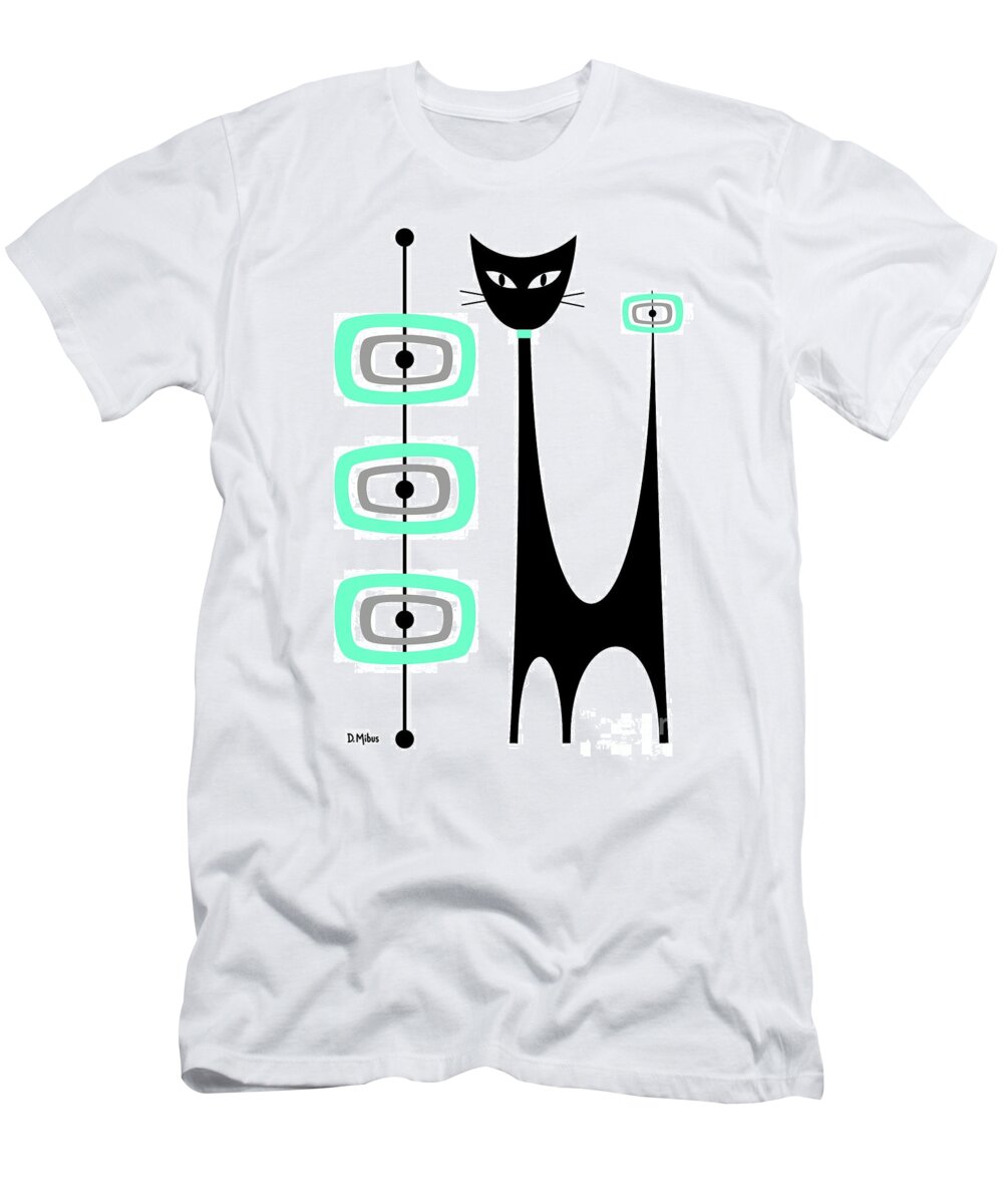 Mid Century Modern T-Shirt featuring the digital art Atomic Cat Green and Gray by Donna Mibus