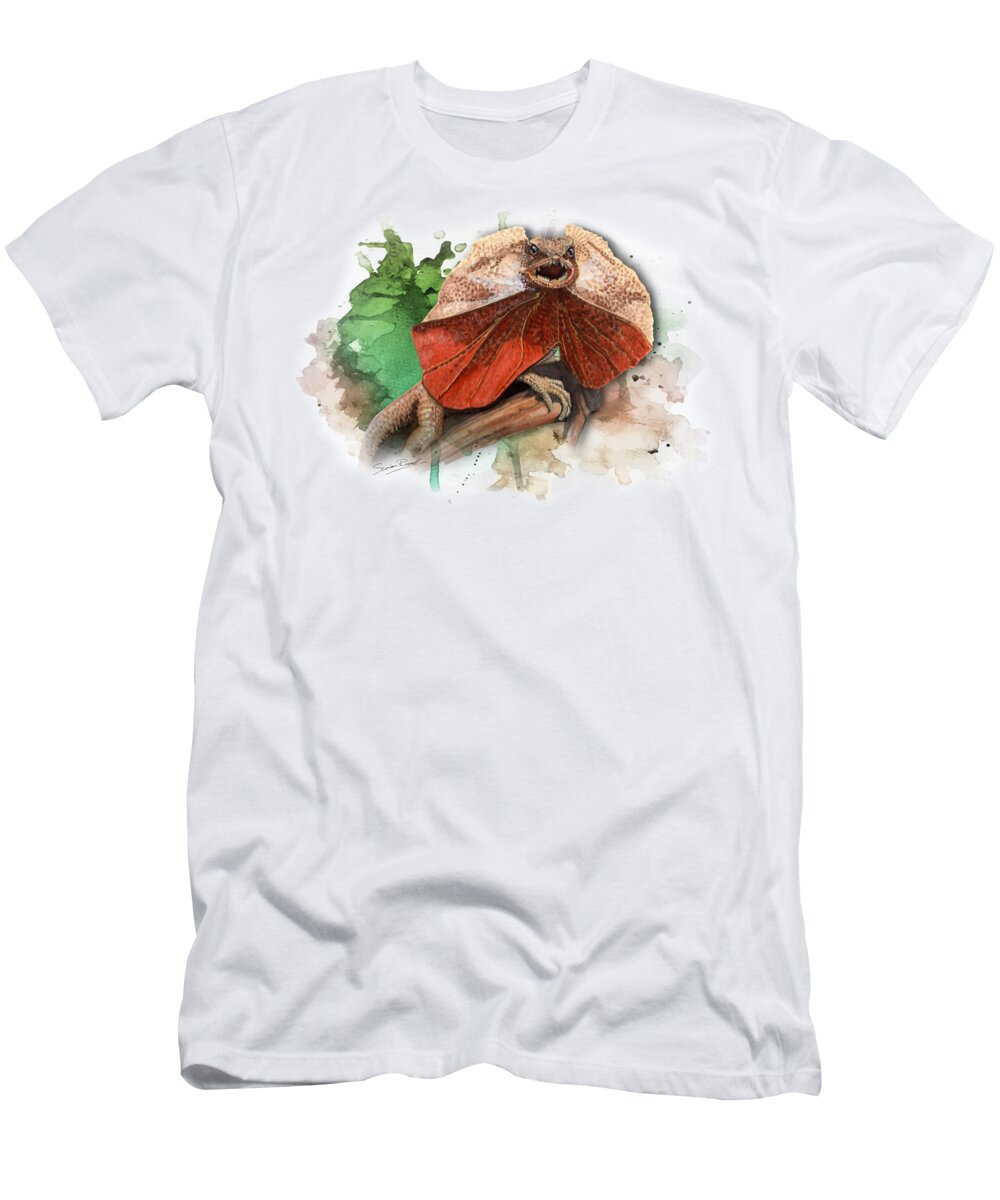Art T-Shirt featuring the painting Australian Frilled Necked Lizard by Simon Read