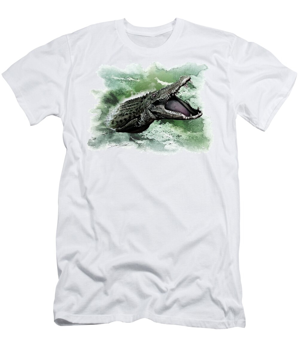 Art T-Shirt featuring the painting Australian Saltwater Crocodile by Simon Read