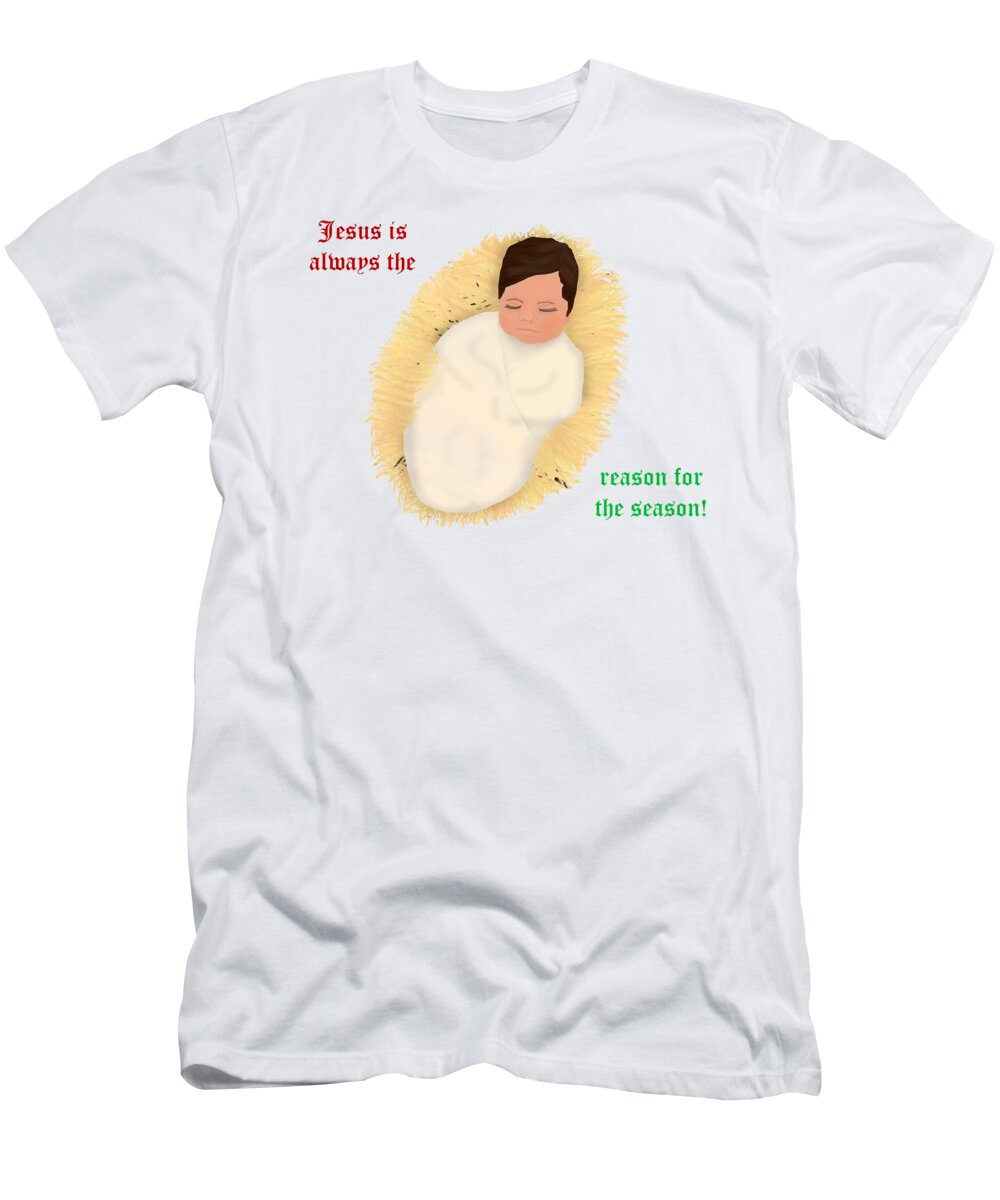 Christmas T-Shirt featuring the digital art Away In A Manger No Crib For A Bed by Grace Joy Carpenter