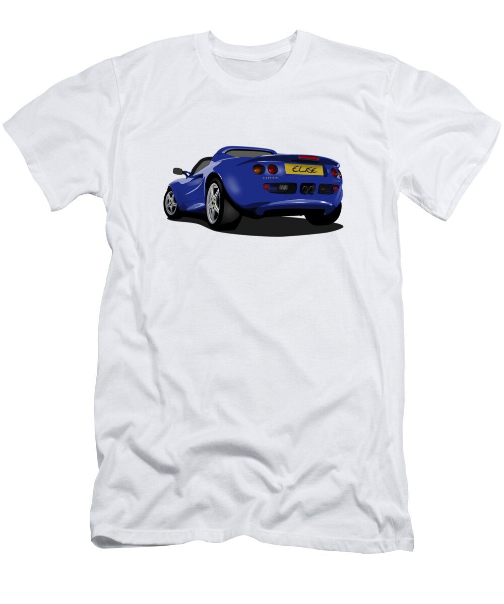 Sports Car T-Shirt featuring the digital art Azure Blue S1 Series One Elise Classic Sports Car by Moospeed Art