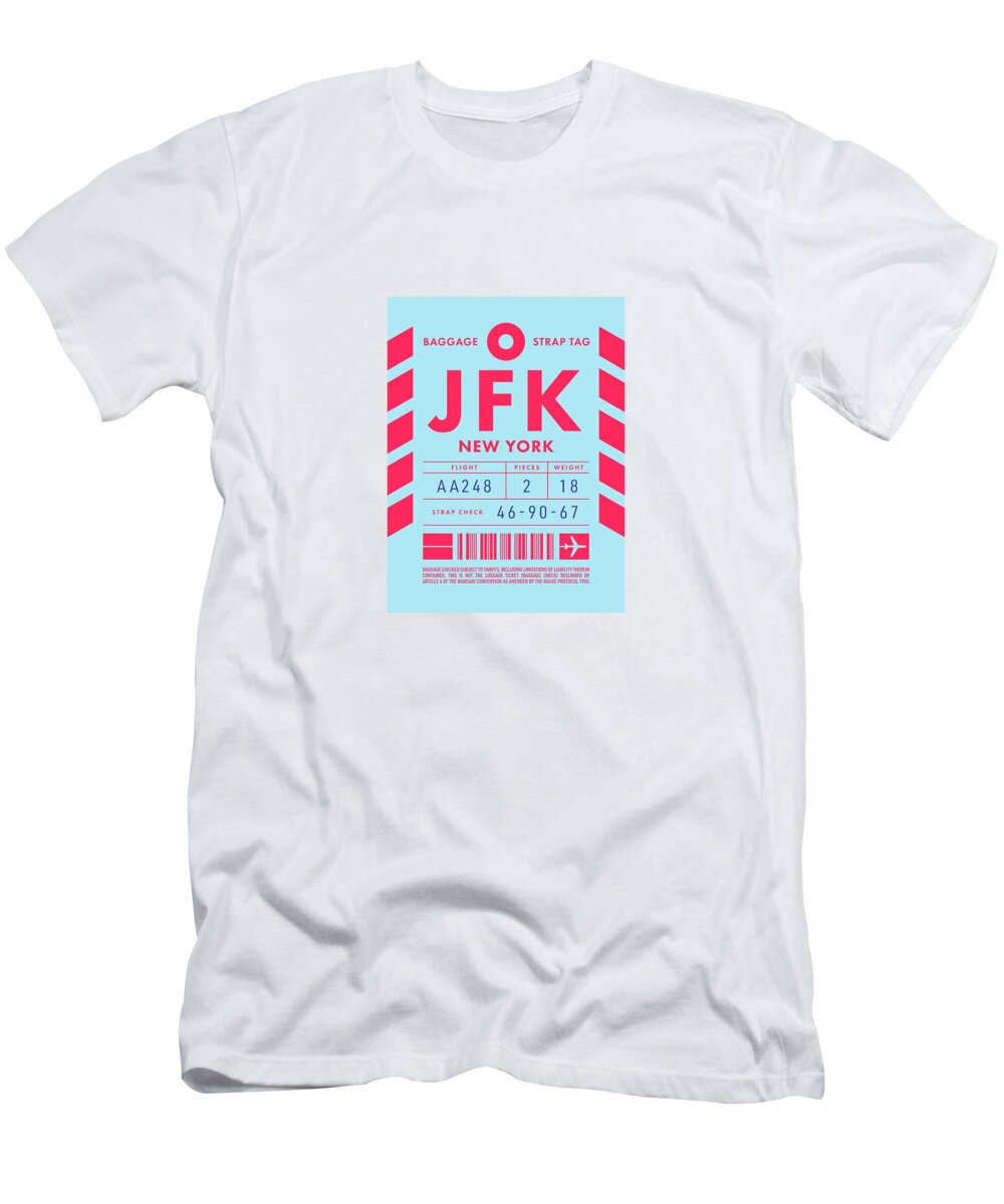 Airline T-Shirt featuring the digital art Baggage Tag D - JFK New York USA by Organic Synthesis