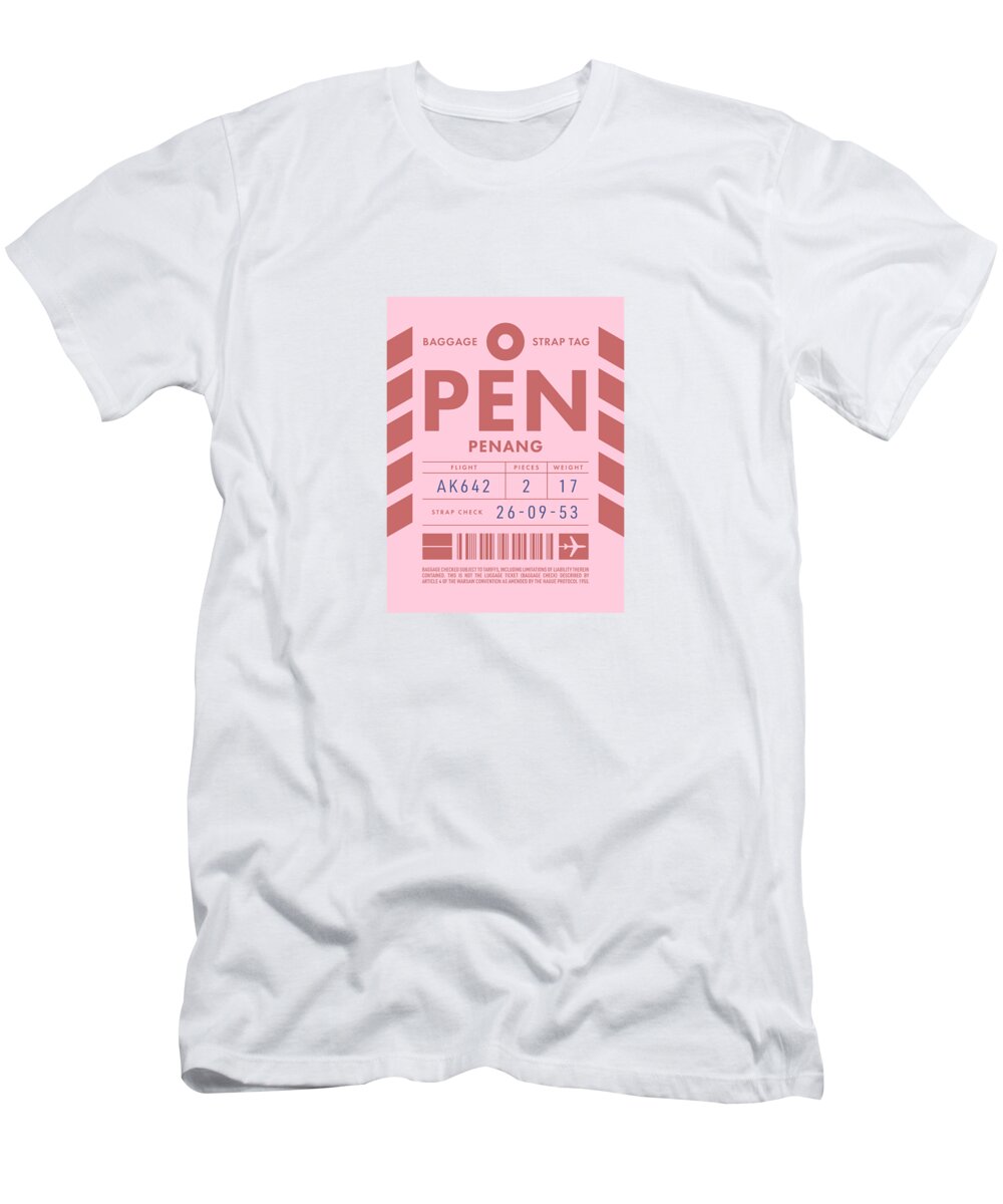 Airline T-Shirt featuring the digital art Baggage Tag D - PEN Penang Malaysia by Organic Synthesis