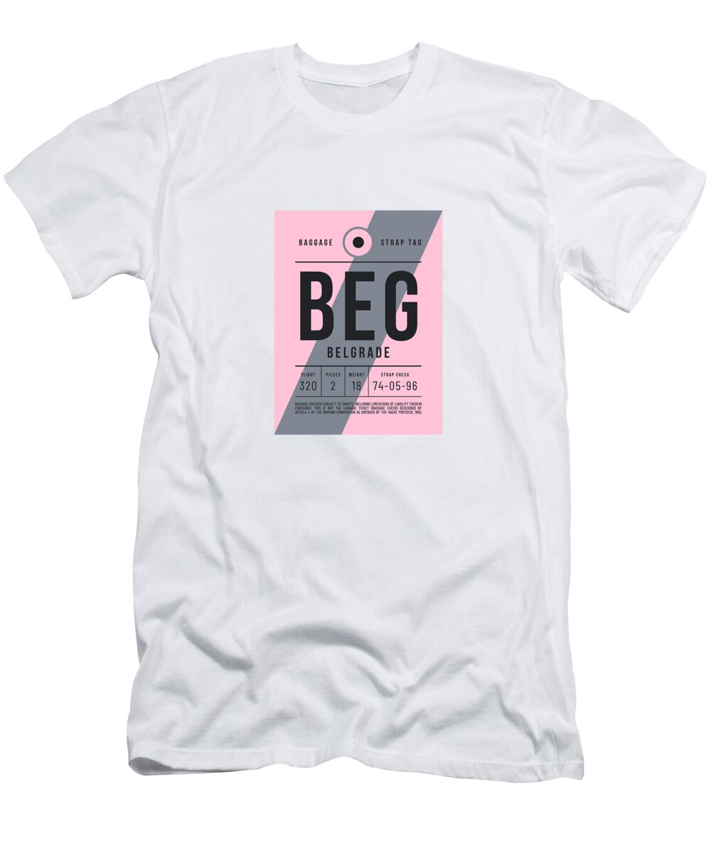 Airline T-Shirt featuring the digital art Baggage Tag E - BEG Belgrade Serbia by Organic Synthesis