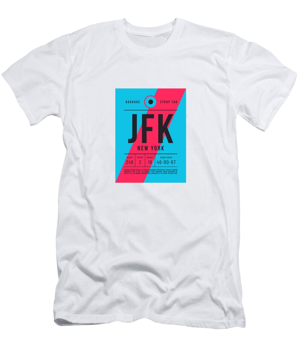 Airline T-Shirt featuring the digital art Baggage Tag E - JFK New York USA by Organic Synthesis