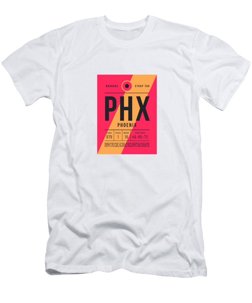 Airline T-Shirt featuring the digital art Baggage Tag E - PHX Phoenix USA by Organic Synthesis