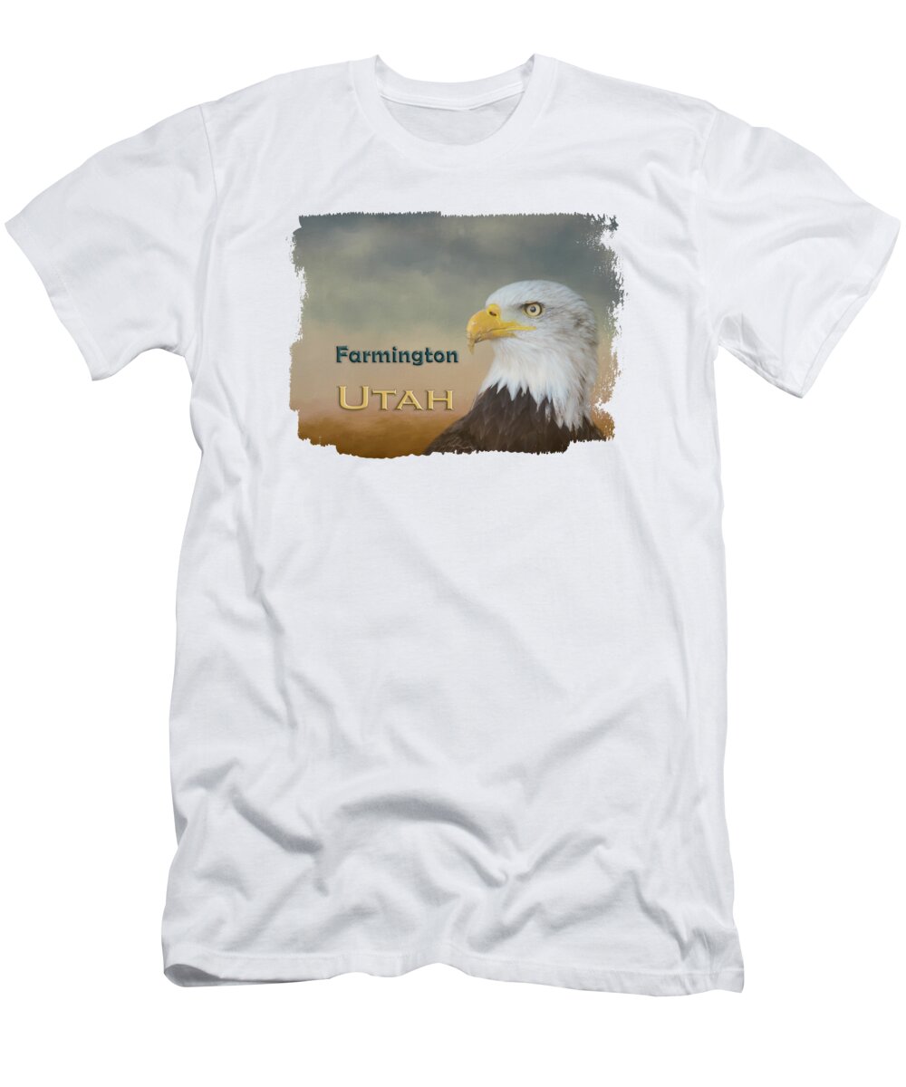 Farmington T-Shirt featuring the mixed media Bald Eagle Farmington Utah by Elisabeth Lucas