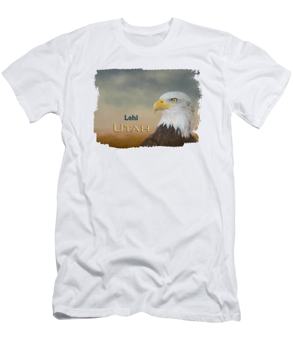 Lehi T-Shirt featuring the mixed media Bald Eagle Lehi Utah by Elisabeth Lucas