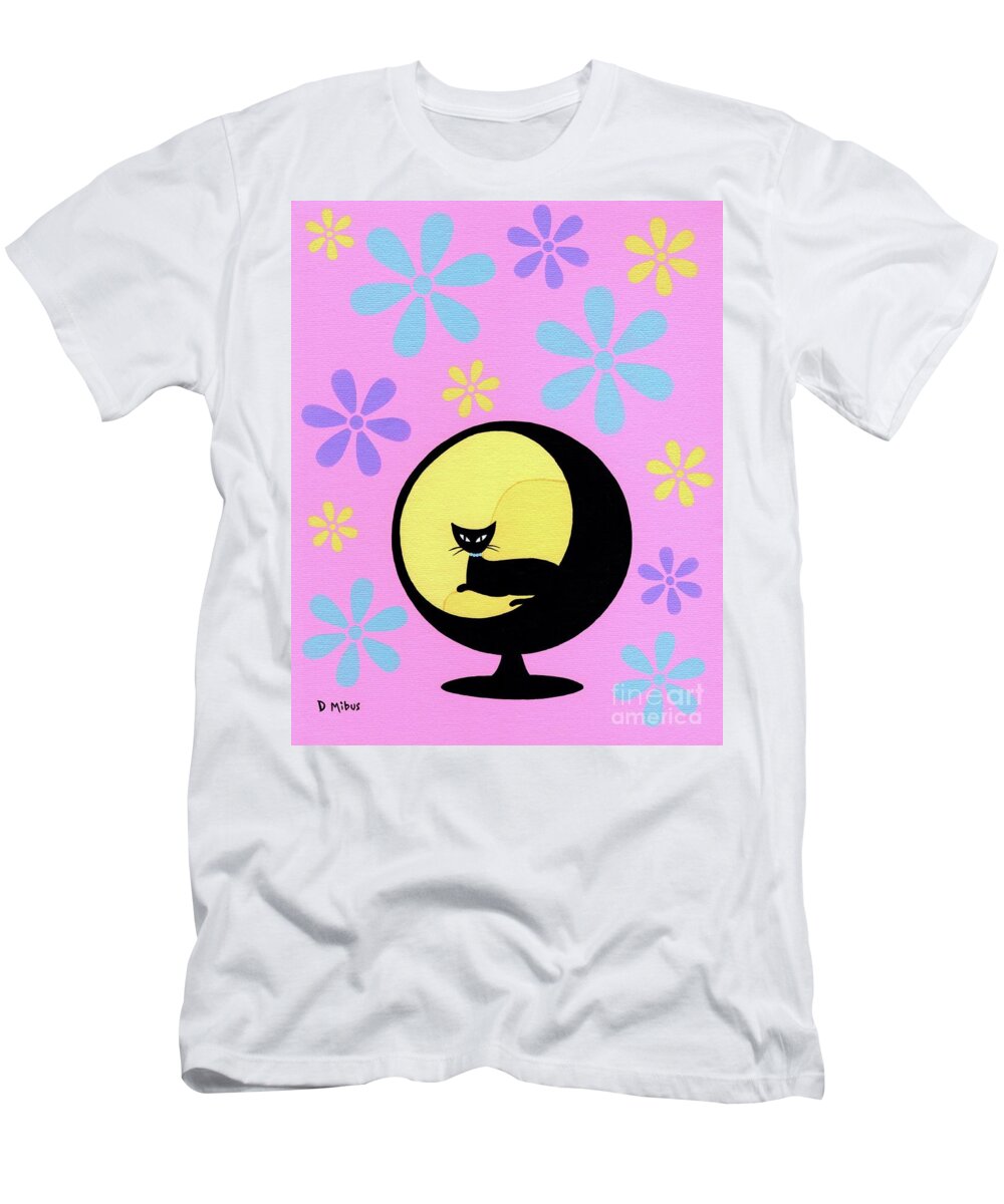 Flower Power T-Shirt featuring the painting Ball Chair on Pink with Happy Flowers by Donna Mibus